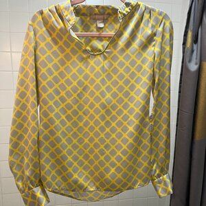 Banana Republic Delicate Yellow & Grey Patterened Retro Blouse XS